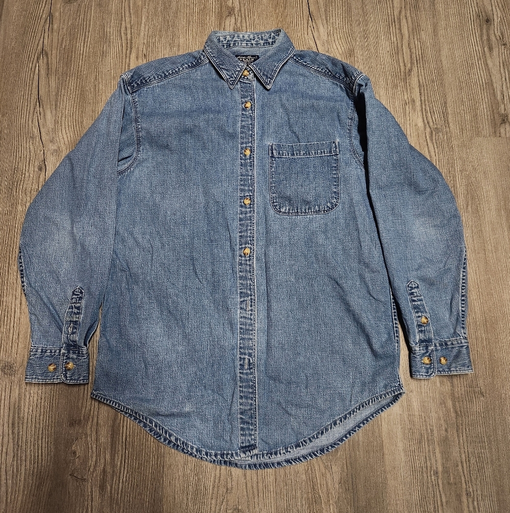 Vintage Eddie Bauer Denim Button Up Shirt Jacket Blue Small